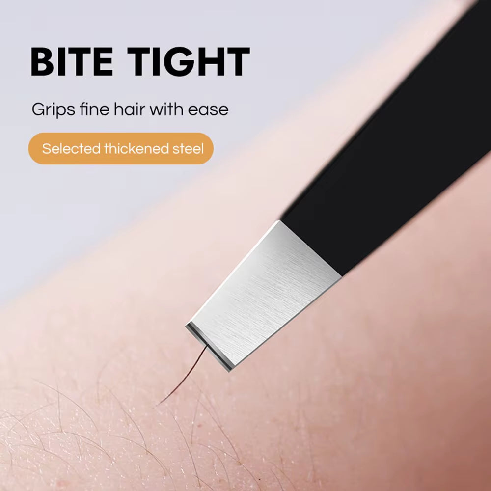Stainless Steel Black Eyebrow Tweezer with Slant and Flat Point Beauty Tools for Eyebrows & Ingrown Hair Removal